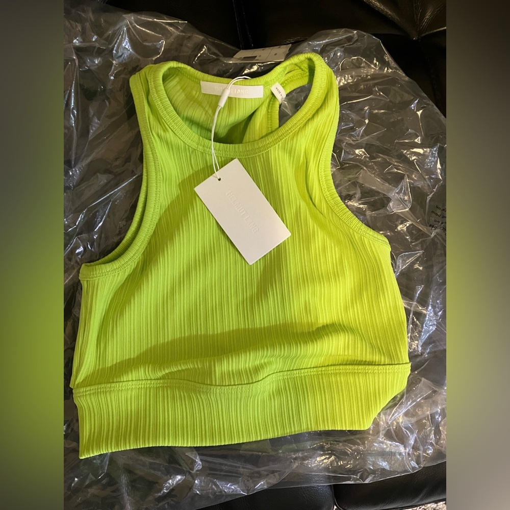 Helmut Lang NWT Cropped Rib Knit Tank Iguana Green Size XS